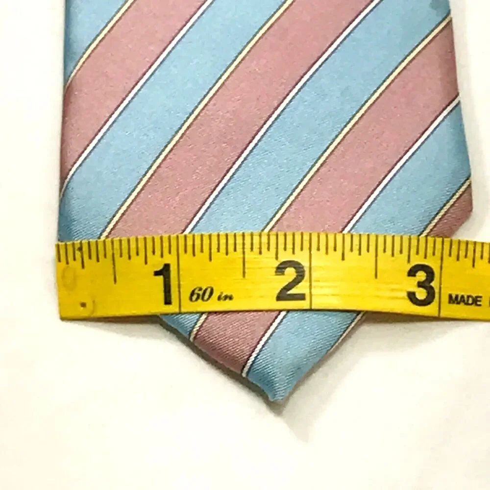 Hardy Amies London Tie Vtg Savile Row Pink Blue Repp Stripe UK Preppy Academia